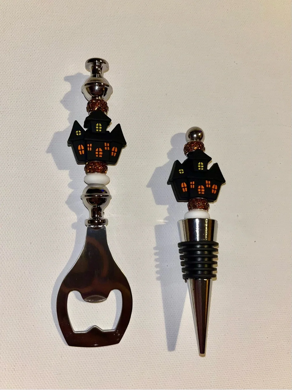 Halloween Haunted House Bottle Opener and Wine Stopper Set - Black